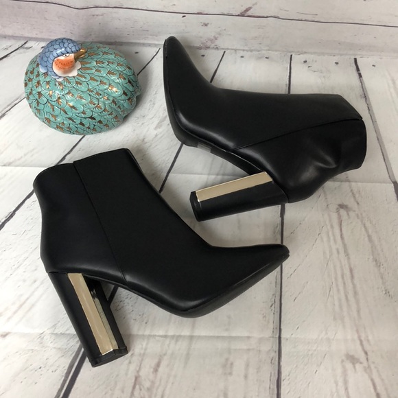 Qupid faux leather gold heel ankle boots heel - Picture 2 of 8